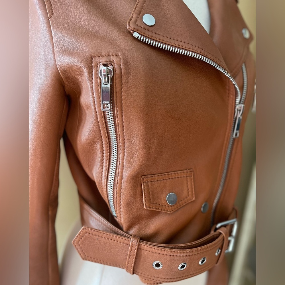 LTH JKT cognac moto cropped leather jacket sz S